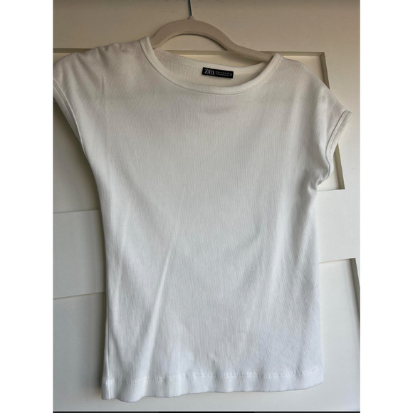 *SOLD* Worn 1X Zara Women's White Ribbed T-Shirt M - Picture 1 of 3